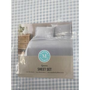 Martha Stewart Sheet Set Queen Gingham Blue 100% Cotton 4pc Checkered Bedding